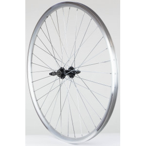 Takapyörä 28" alloy freewheel hub, DoubleWall silver rim