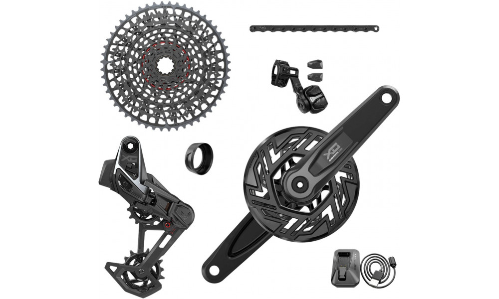 Sarja ryhmävaihteiston osia SRAM X0 Eagle T-Type AXS E-MTB Brose 1x12-speed 165mm 36Tx10-52T 