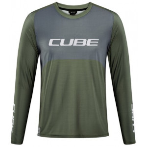 Cycling jersey Cube Vertex Round Neck TM L/S olive'n'grey