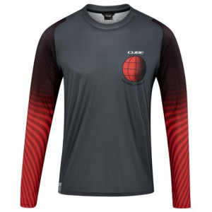 Cycling jersey Cube Vertex Round Neck L/S grey'n'red