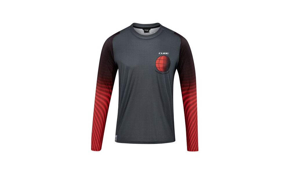 Cycling jersey Cube Vertex Round Neck L/S grey'n'red - 1
