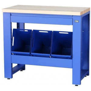 Työpajapöytä Cyclus Tools System 500 89 x 100 x 50 cm with trash can 3 x 25 L, pull-out 3 containers, drawer blue (720819)