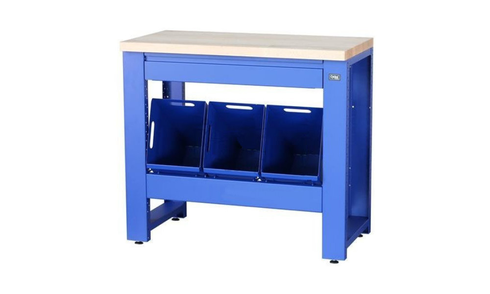 Työpajapöytä Cyclus Tools System 500 89 x 100 x 50 cm with trash can 3 x 25 L, pull-out 3 containers, drawer blue (720819) 