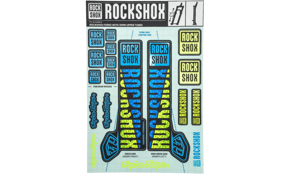 Joustohaarukan korjaussarja Rockshox decal sticker 35mm Troy Lee Designs blue-yellow 
