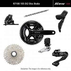 Sarja ryhmävaihteiston osia Shimano 105 Di2 R7100 Disc brakes 175mm 50x34T