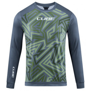 Cycling jersey Cube ATX Round Neck TM L/S olive'n'grey