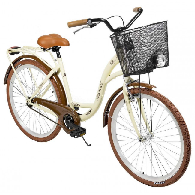 Polkupyörä AZIMUT City Lux 26" 2025 with basket cream-brown