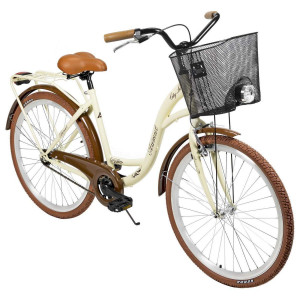 Polkupyörä AZIMUT City Lux 26" 2025 with basket cream-brown