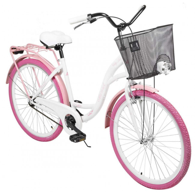 Polkupyörä AZIMUT City Lux 26" 2025 with basket white-pink