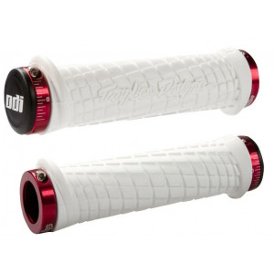 Kädensijat ODI Troy Lee Designs Signature MTB Lock-On White w/ Red Clamps