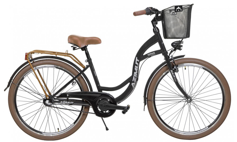 Polkupyörä AZIMUT Vintage 26" 3-speed 2024 with basket black-cream matt 