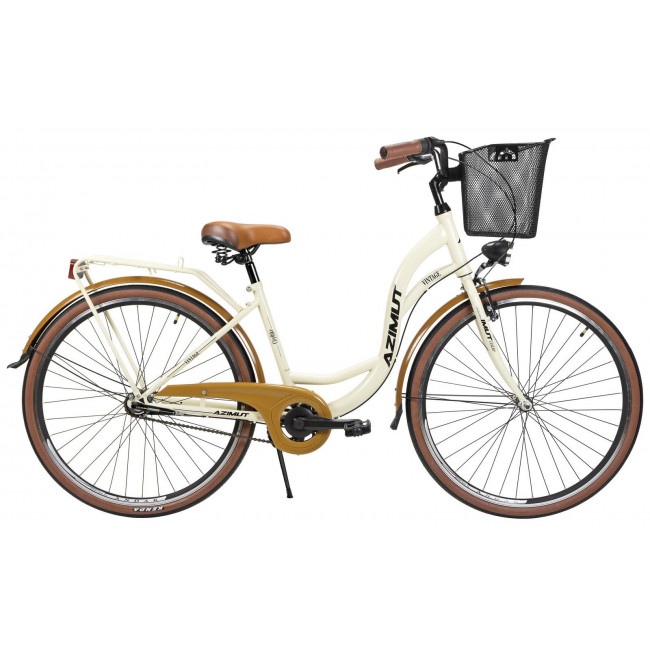 Polkupyörä AZIMUT Vintage 28" 3-speed 2024 with basket cream-brown semi-matt